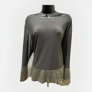 Simpli Women’s 16 Gray Long Sleeve Blouse Mesh Hem & Cuff Detail Tunic Top